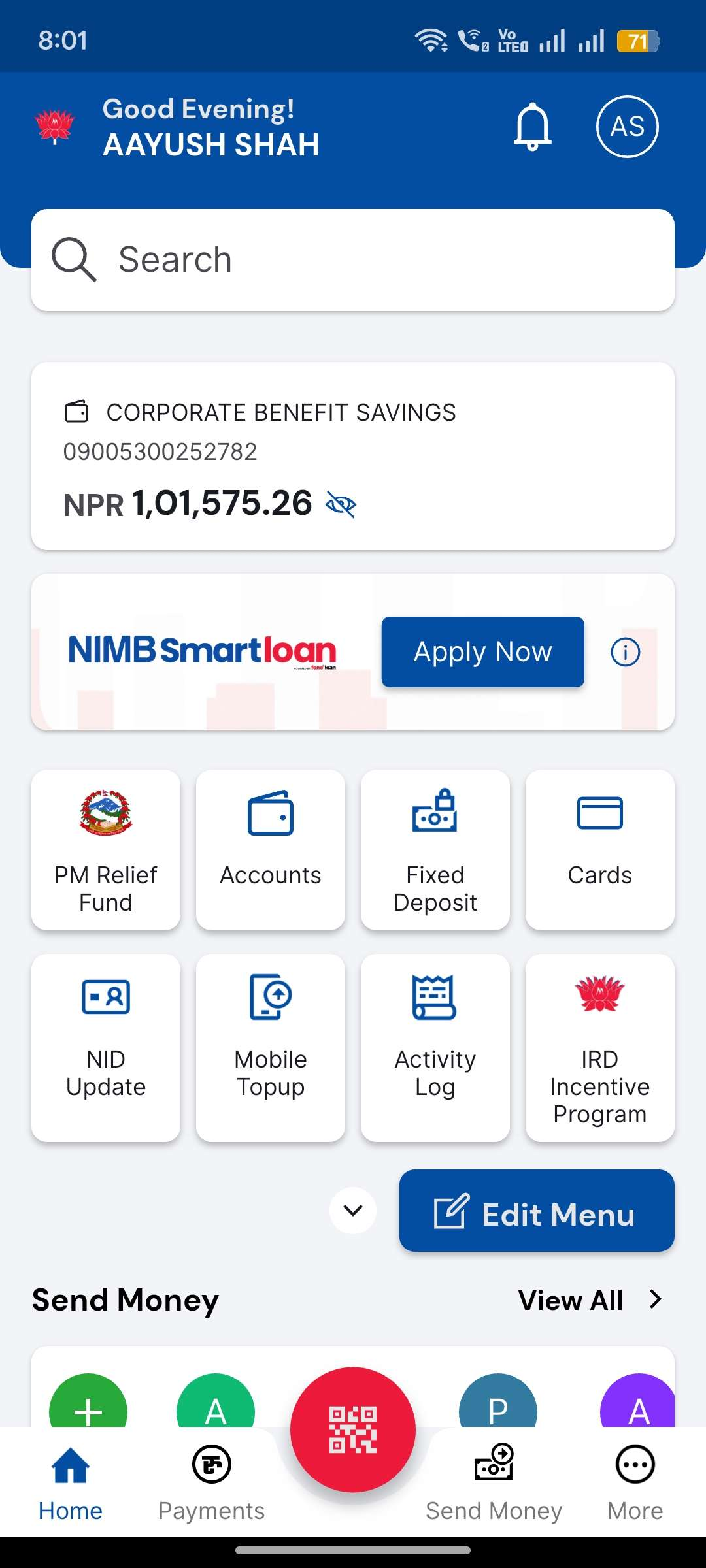 NIMB home screen